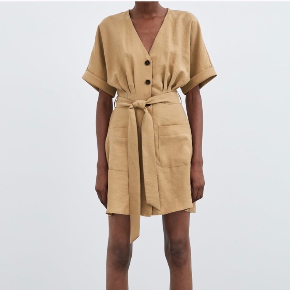 NWT Zara Khaki/Tan button up dress with pockets